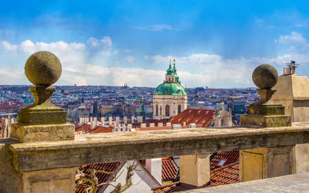 Panoramic view of Prague from the Prague Castle Czech Republic and St. Nicholas Churchの写真素材
