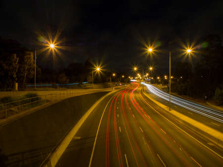 Long Exposure of cars on a highway at nightの写真素材