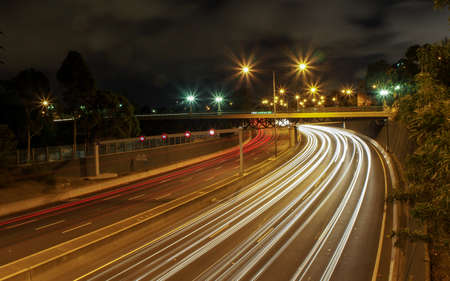Long Exposure of cars on a highway at nightの写真素材