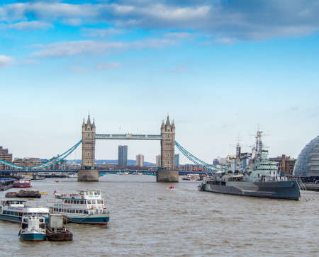 UNITED KINGDOM, LONDON - APRIL 5, 2015: Famous London landmark, Tower Bridge on the Thames.のeditorial素材