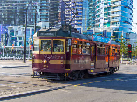 AUSTRALIA, MELBOURNE - January 23, 2015: Melbourne City Circle tram is a heritage tram that circles the city attactions.のeditorial素材