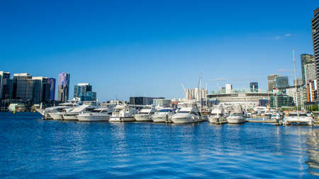 AUSTRALIA, MELBOURNE - January 23, 2015: Victoria Harbour with Etihad Stadium in the backgroundのeditorial素材