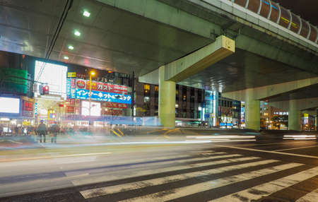 JAPAN, OSAKA - APRIL 11, 2018: Long exposure of busy road in Nambaのeditorial素材