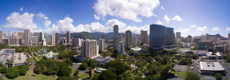 Aerial panoramic view of the Waikiki Skyline on beautiful sunny day.の写真素材