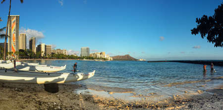 USA, HAWAII - AUGUST 30, 2018: Waikiki beach and Diamond Head shot from the Hilton Hawaiian Village