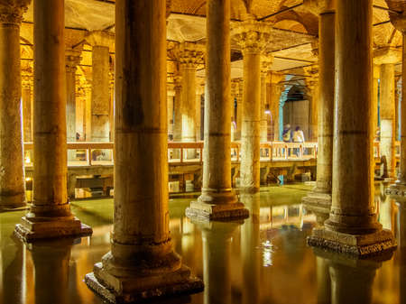 TURKEY, ISTANBUL - MARCH 15, 2015: Columns and water underground inside Basilica Cistern, Istanbul, Turkeyのeditorial素材