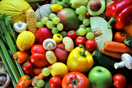background with vegetables and fruits. healthy diet.