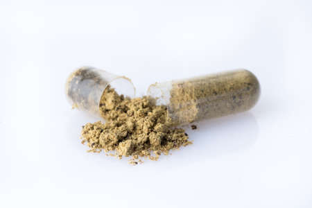 A detail of an Homeopathic capsule openの写真素材