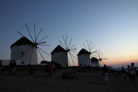 myconos greece windmillsの写真素材