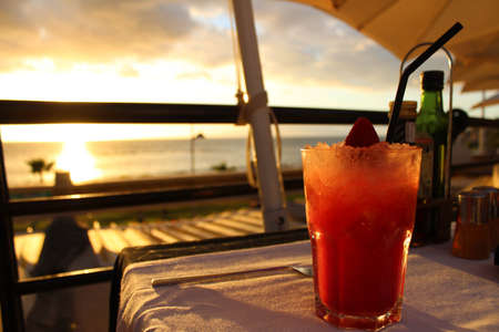 Cocktails by the sea During a fantastic sunsetの写真素材