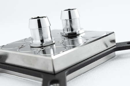 Closeup of CPU processor liquid cooling heatsink, high performance of a modern PCの写真素材