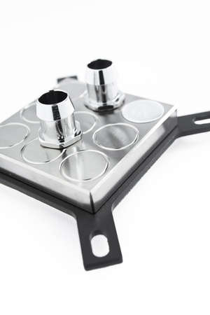 Closeup of CPU processor liquid cooling heatsink, high performance of a modern PCの写真素材