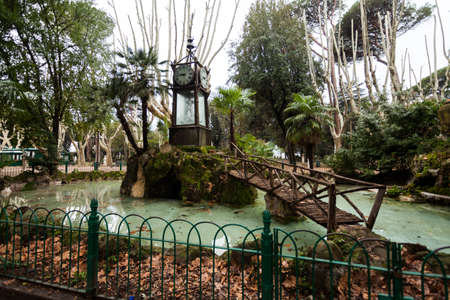 A view of the Water Clock of Villa Borghese in Romeの写真素材