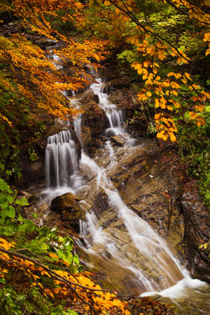 Beautiful view of Morricana Falls in the forest arounded by an autumn theme in Abruzzoの写真素材