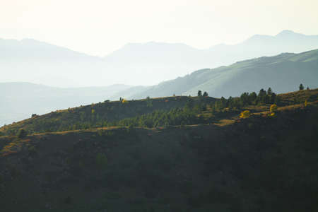 A stunning view of valleys and hills in Campo Imperatore, Abruzzo, Italyの写真素材