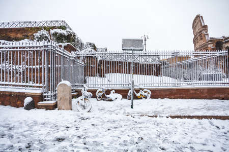 A lovely day of snow in Rome, Italy, 26th February 2018: a beautiful view of Colosseumのeditorial素材
