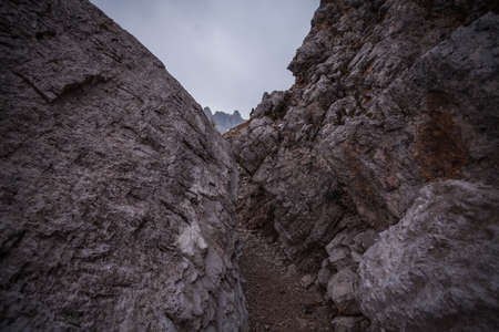 Trenches of World War in Dolomites, Cinque Torri. Landscapes and ruins dramatic memories of Wars in...