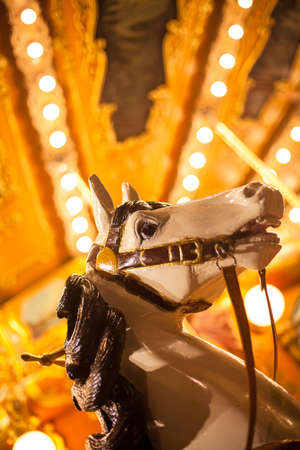 Ancient German Horse Carousel built in 1896 in Navona Square, Rome, Italyの写真素材