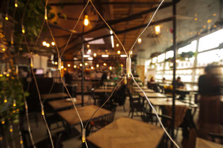 Nice bar with Christmas decoration and lights