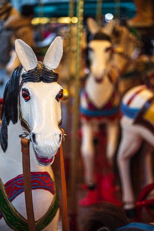 Ancient German Horse Carousel built in 1896 in Navona Square, Rome, Italyの写真素材