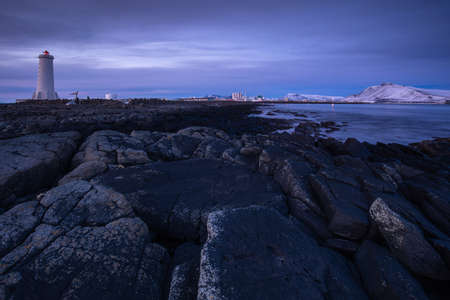 Akranes Lighthouse, Iceland, North Atlantic Oceanの写真素材
