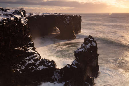 SvÃ¶rtuloft lighthouse, Iceland, North Atlantic Oceanの写真素材