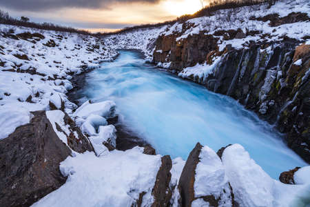 Little waterfalls near BrÃºarÃ¡rfoss Waterfall, Iceland, North Atlantic Oceanの写真素材