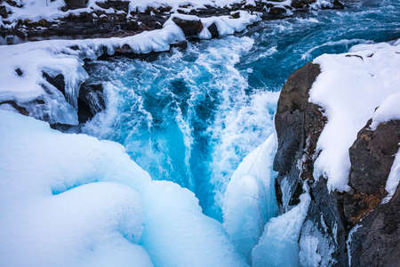 Little waterfalls near BrÃºarÃ¡rfoss Waterfall, Iceland, North Atlantic Oceanの写真素材