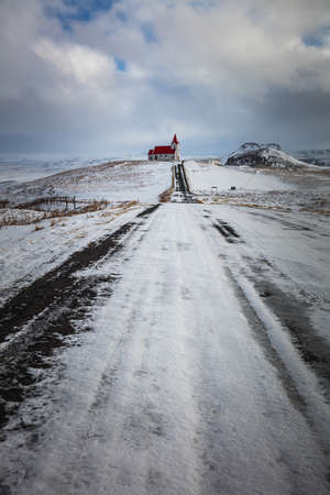 Ingjaldsholl Church, Iceland, North Atlantic Oceanの写真素材