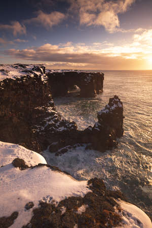SvÃ¶rtuloft lighthouse, Iceland, North Atlantic Oceanの写真素材