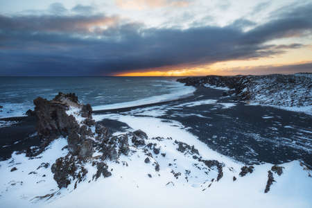 Londrangar, Iceland, North Atlantic Oceanの写真素材