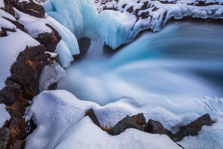 Little waterfalls near BrÃºarÃ¡rfoss Waterfall, Iceland, North Atlantic Oceanの写真素材