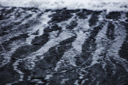 Waves on the Black Sand Beach, Vik, Iceland, North Atlantic Oceanの写真素材