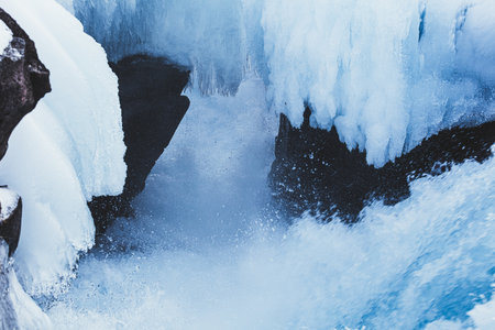 Little waterfalls near BrÃºarÃ¡rfoss Waterfall, Iceland, North Atlantic Oceanの写真素材