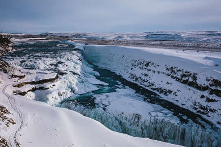 Gullfoss, Iceland, North Atlantic Oceanの写真素材
