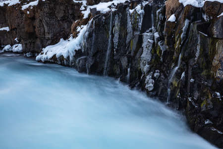 Little waterfalls near BrÃºarÃ¡rfoss Waterfall, Iceland, North Atlantic Oceanの写真素材