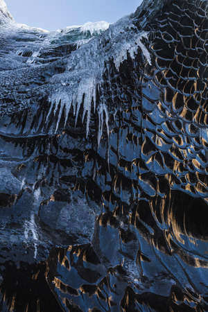 Ice caves in JÃ¶kulsÃ¡rlÃ³n glacier, Iceland, North Atlantic Oceanの写真素材