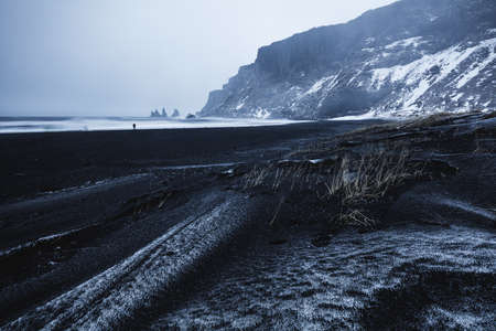 Reynisfjara Black Sand Beach, Vik, Iceland, North Atlantic Oceanの写真素材
