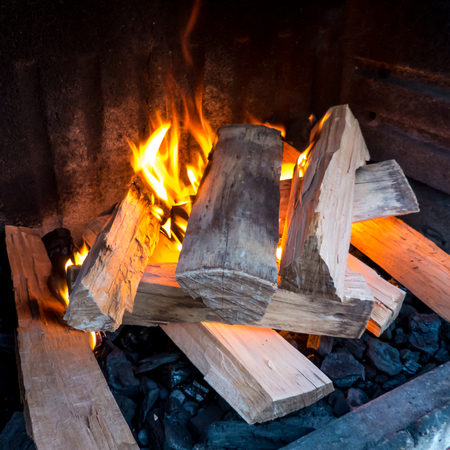 fired wood pieces for bbq preparationの写真素材
