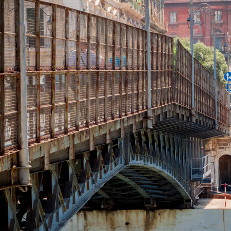 the taranto swing bridge on the taranto canalboat that separates the big sea from the little seaの写真素材