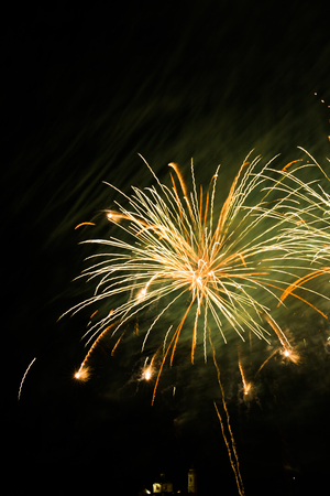 fireworks in the sky over the city of Locorotondo, in the south of italy, during the celebrations of saint roccoの写真素材