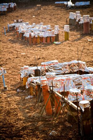 preparatives for fireworks in the city of Locorotondo, in the south of italy, during kthe celebrations of saint roccoの写真素材