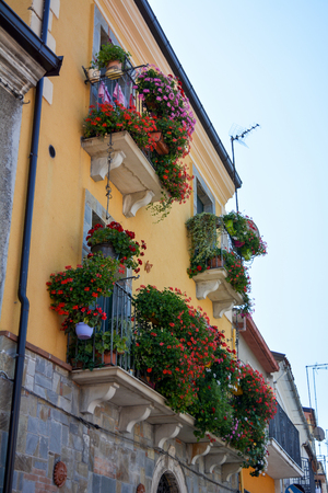 Italian flowered balconies in Calabria, in the south of Italyの写真素材