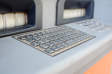 a closeup of the keyboard of an italian atmの写真素材