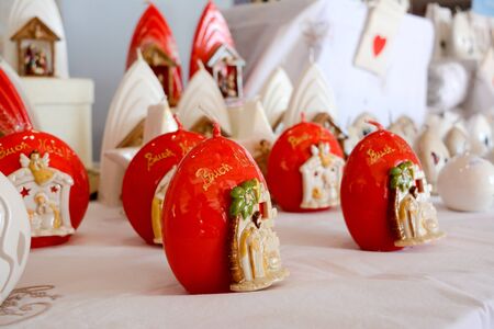 christmas presents at the market on blur backgroundの写真素材