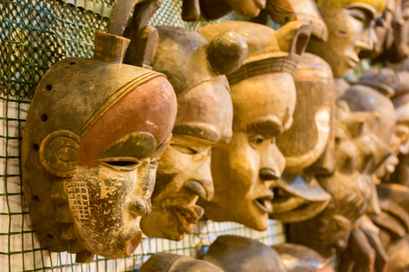 sale of african masks at the marketの写真素材