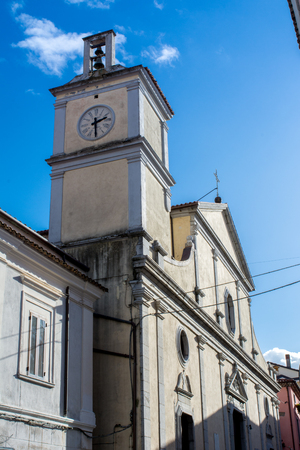 Horizontal View of The Belltower of the Curch in the City of Rotonda on Partially Cloudy Sky Background. Basilicata, South Of Italyの写真素材