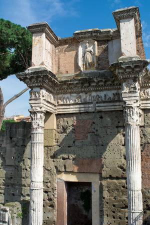 Vertical View of the Forum Of Nerva on Blue Sky Background. Rome, Italyの写真素材