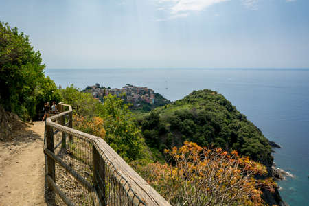 Horizontal View of the Path between Corniglia and Vernazza at Summer. Italy, National Park of the...