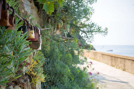 Horizontal View of the Way of Love. Manarola, Italian National Park of the Cinque Terreの写真素材